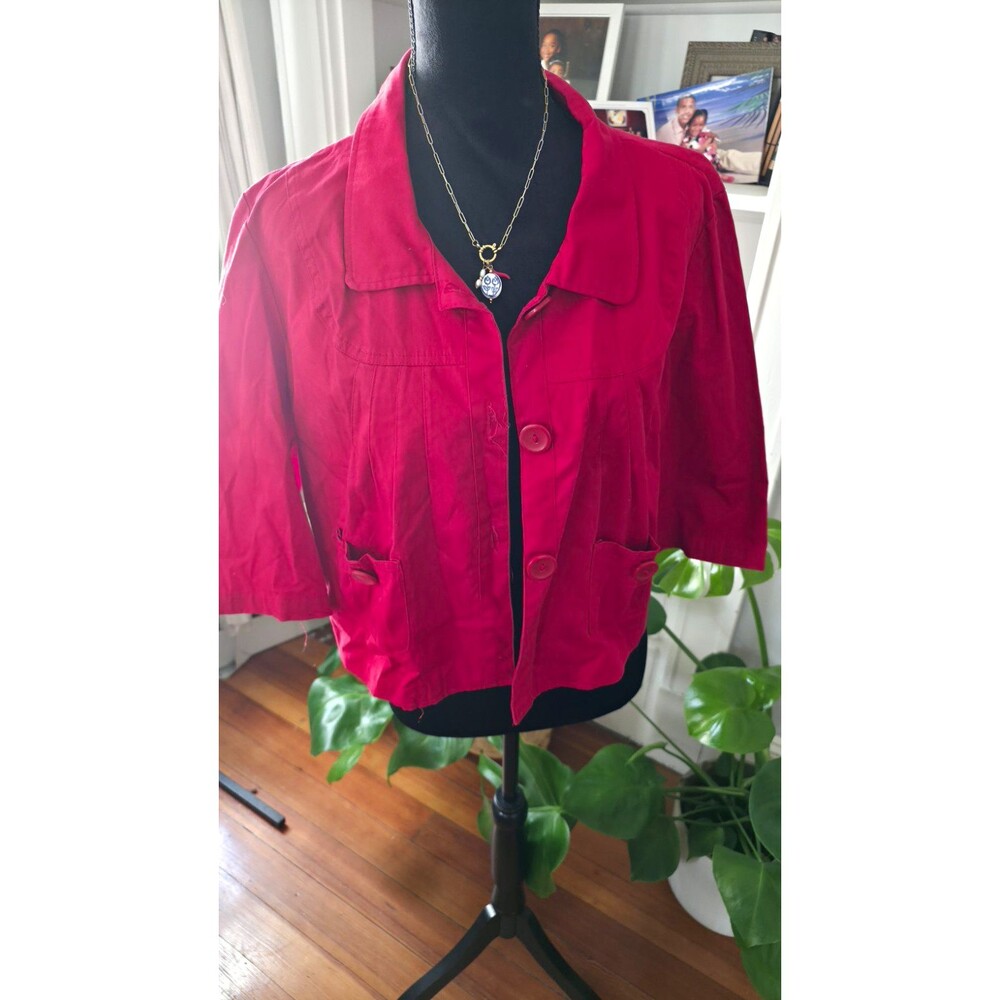 MAXRAVE Women’s Red Solid Jacket XL 3/4 Sleeve Button Front Pockets